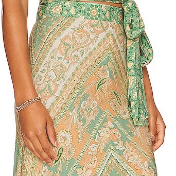 Spell x Free People Madame Peacock XS 0/2 Green Blue Floral Geometric Maxi - Picture 5 of 9